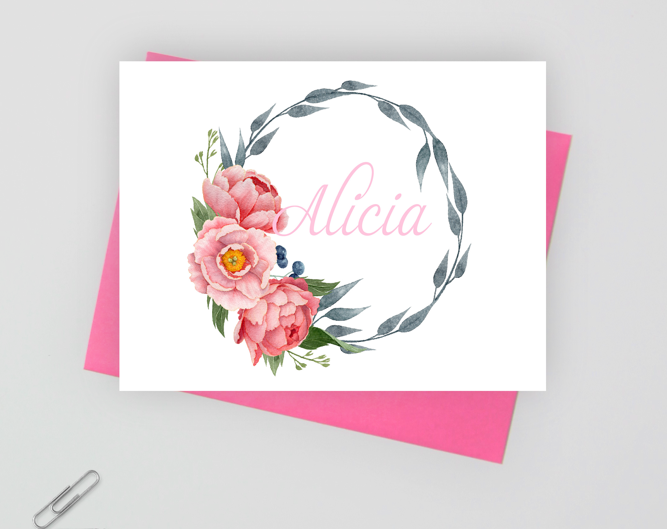 Flower Stationery, Floral Personalized Stationery Set, For Women