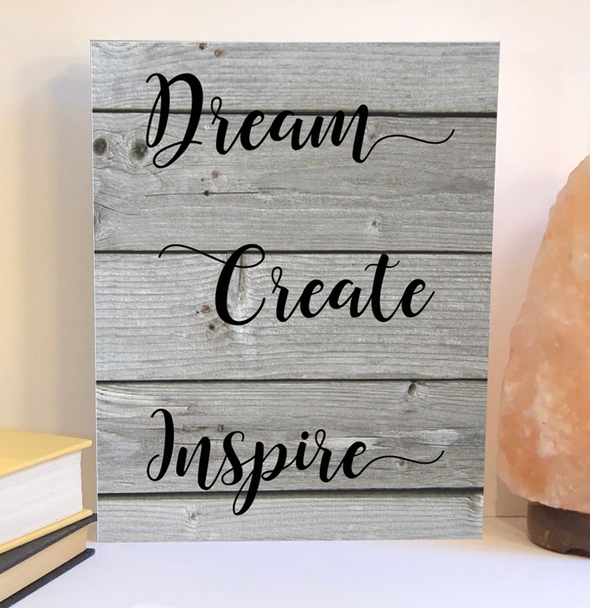 Dream create inspire wood sign, inspirational sign