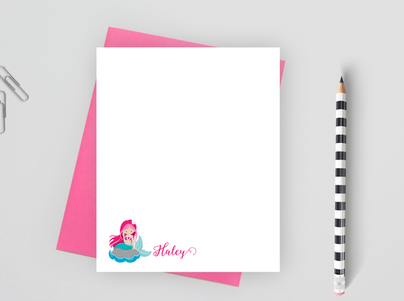 Personalized Mermaid Stationery For Girls, Mermaid Note Cards