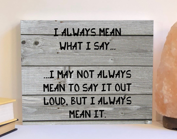I always say what I mean funny wood sign,