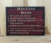 Man cave rules wood sign for man cave decor.