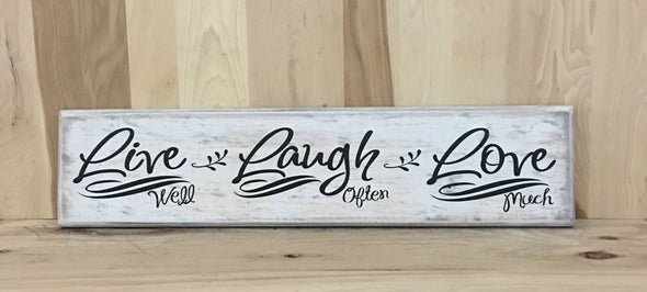 Live well, laugh often, love much wood sign for home decor.