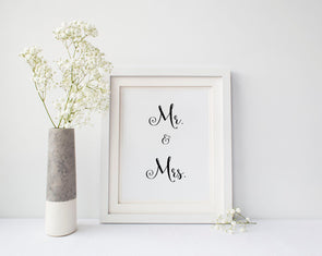 Mr. & Mrs. wedding art print for wedding decor.