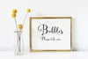 Bubbles favor sign for wedding table.