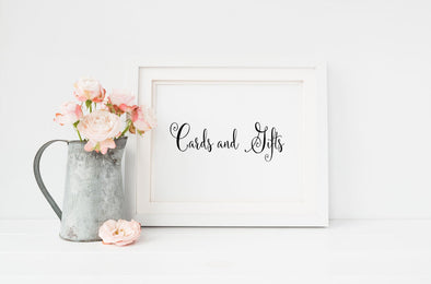 Cards and gifts art print for wedding decorations.