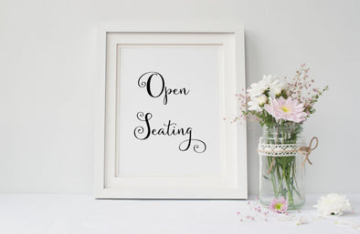 Open seating art print for wedding decor in your choice of ink colors.