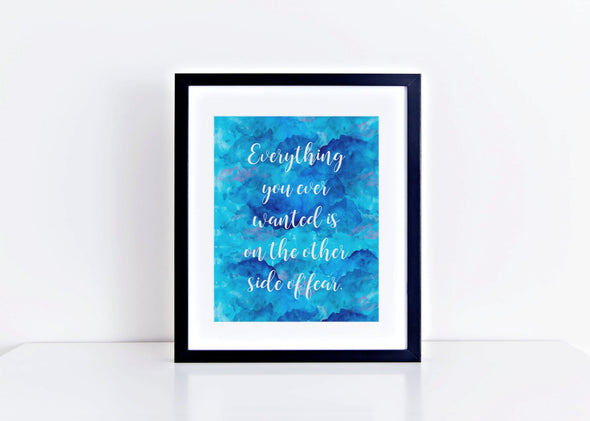 Blue background art print about overcoming fear.