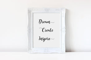 Dream create inspire calligraphy wall art print.