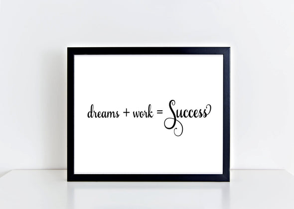 Success comes from dreams and hard work wall art decor.