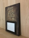 Wooden sign for friend with attached picture frame.