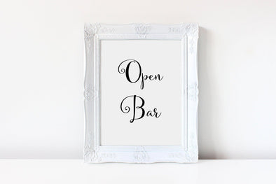 Open bar wedding art print for digital download.