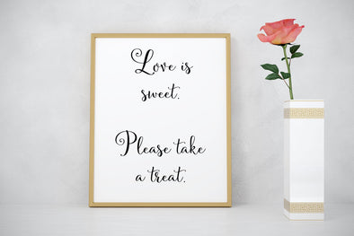 Love is sweet take a treat wedding art print in your choice of ink color.