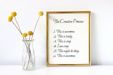 A funny look at the creative process as an art print.