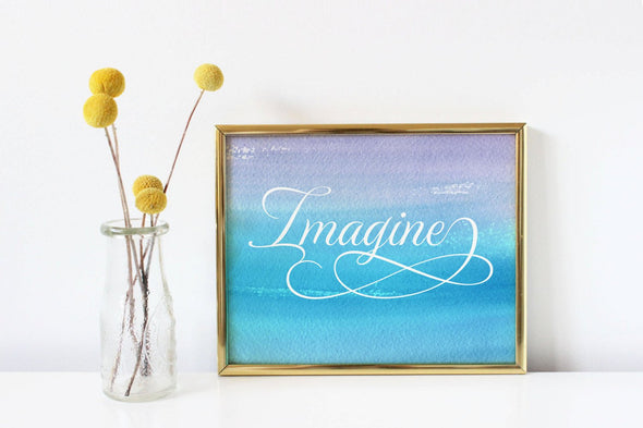 Imagine art print with colorful background for download.
