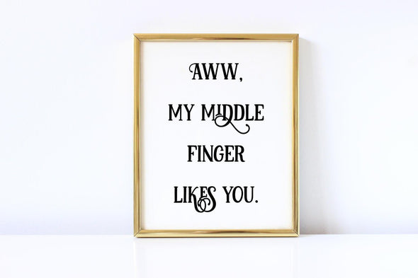 Aww, my middle finger likes you funny art print.
