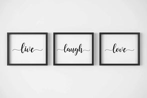 Live laugh love art print set for wall decor in your choice of ink colors.