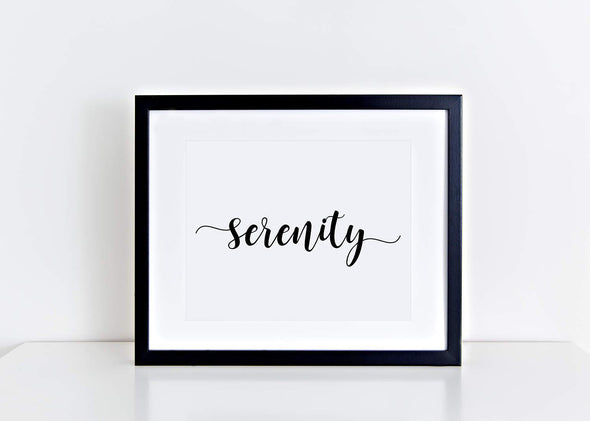 Calligraphy serenity art print for home or office decor.