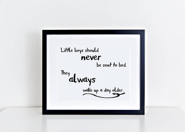 Little boys should never be sent to bed art print for little boy's room decor.