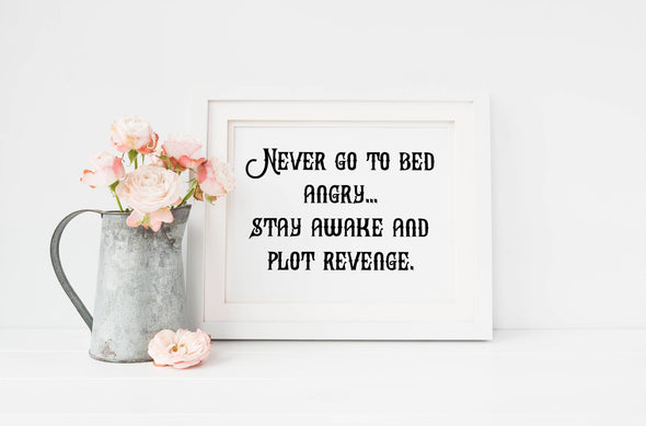 Never go to bed angry.  Stay awake and plot revenge art print for download.