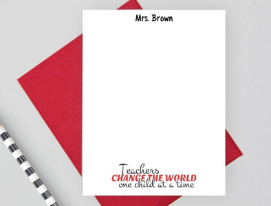 Teachers change the world one child at a time personalized note cards.
