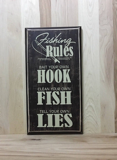 Fishing Rules Wall Decor, Fishing Cabin Wood Sign – Crafting With