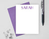 Print personalized stationery with purple ink and purple envelope.