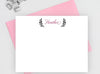 Personalized note cards with laurel leaves design.