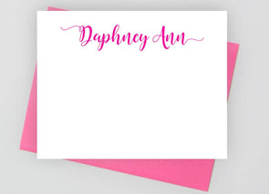 Modern personalized note cards with pink envelope.