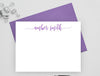 Personalized modern note cards with purple envelope.