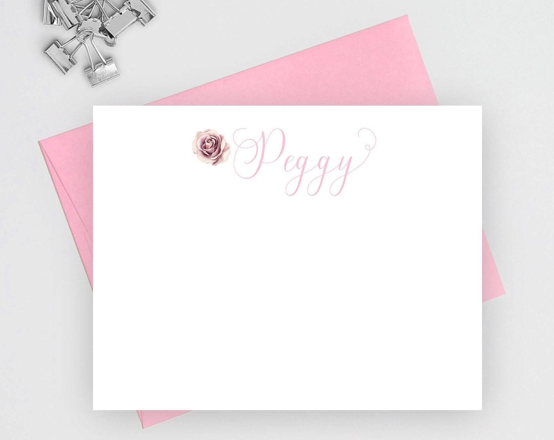Rose Personalized Stationery Set For Women, Rose Note Cards