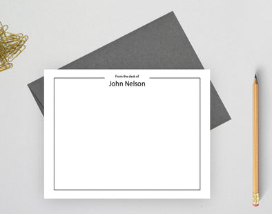 From the desk of personalized note cards with gray envelope.