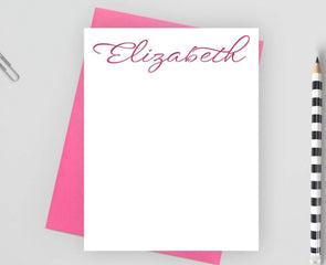 Personalized calligraphy note card with pink envelope.