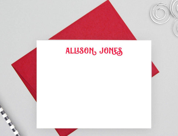 Personalized modern stationery with red envelope.
