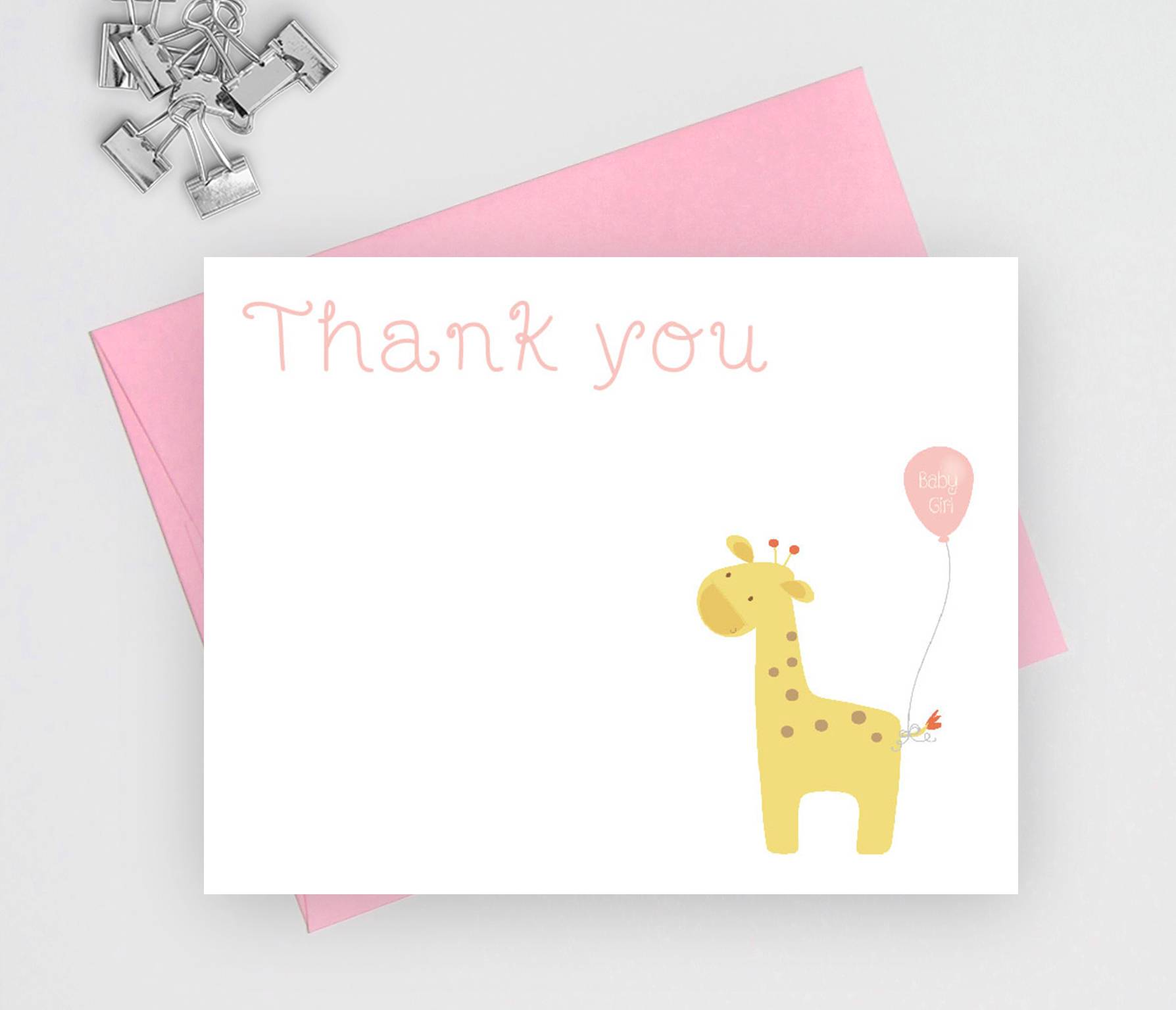 Giraffe THANK YOU card, baby shower boy or girl theme printable, brown  yellow thank you, digital files, jpg pdf, instant download - sa001