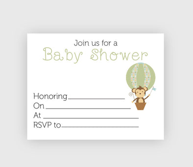 Digital download baby shower invitation with monkey theme.