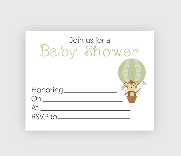 Digital download baby shower invitation with monkey theme.