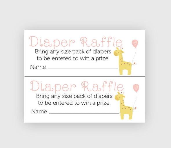 Baby shower diaper raffle with giraffe design for baby girl