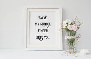 Aww, my middle finger likes you funny art print.