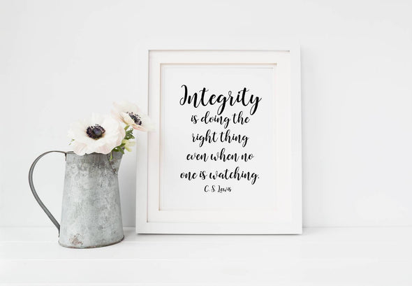 C S Lewis integrity quote wall art print for home or office decor.