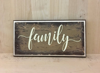 Calligraphy family wood sign for home decor.