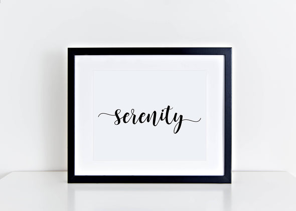 Calligraphy serenity art print for home or office decor download.