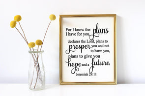 Jeremiah 29:11 wall art print in your choice of ink colors.