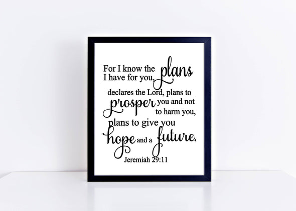 Jeremiah 29:11 religious art print sign for download.
