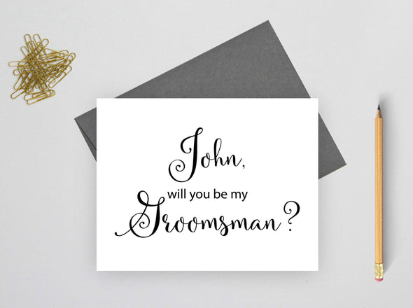 Personalized will you be my groomsman wedding card.