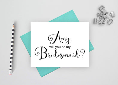 Personalized will you be my bridesmaid wedding card.