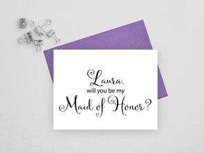 Personalized will you be my maid of honor wedding card.