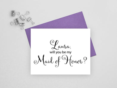 Personalized will you be my maid of honor wedding card.