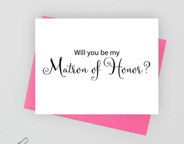 Wll you be my matron of honor wedding card.