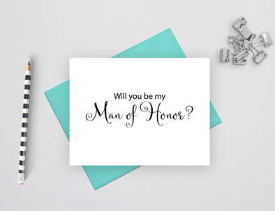 Will you be my man of honor wedding card.