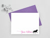 Personalized note cards with horse design and purple envelope.